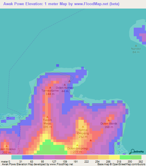 Awak Powe,Micronesia Elevation Map