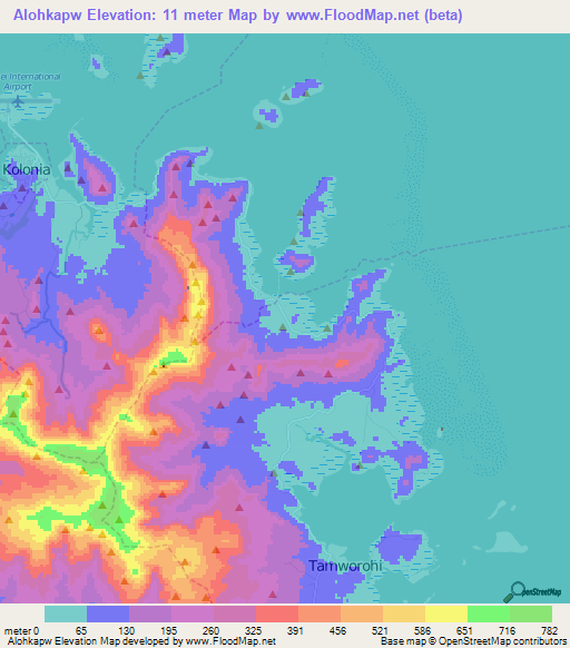 Alohkapw,Micronesia Elevation Map