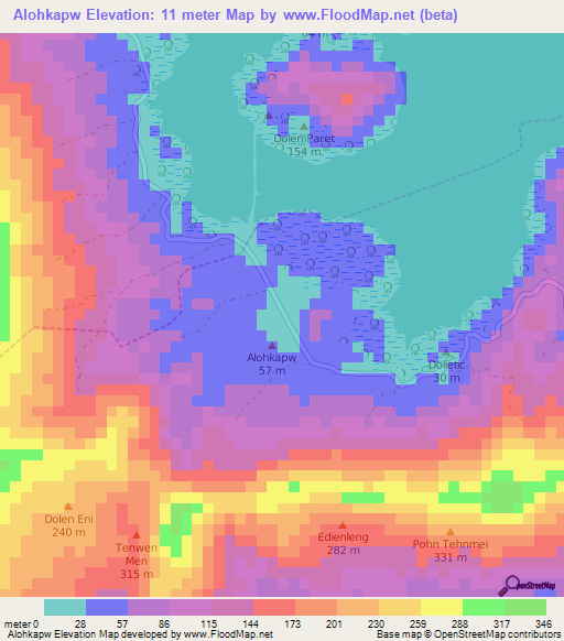 Alohkapw,Micronesia Elevation Map