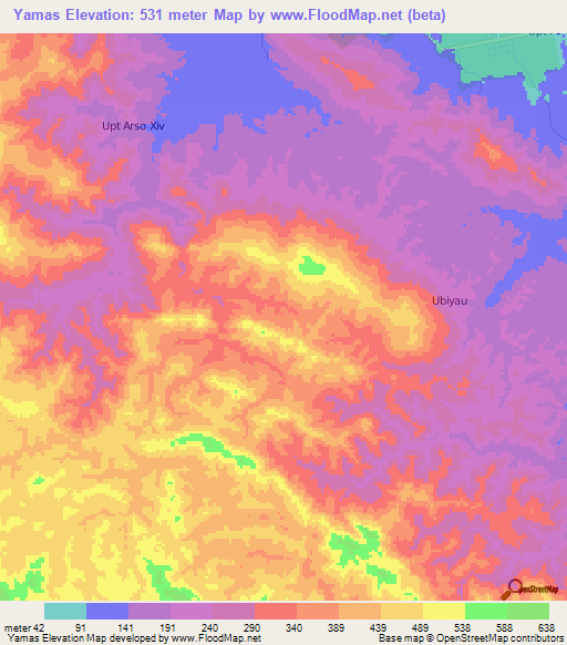 Yamas,Indonesia Elevation Map