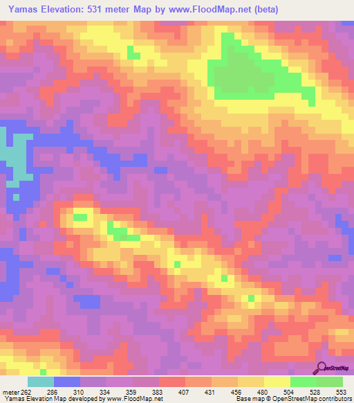 Yamas,Indonesia Elevation Map