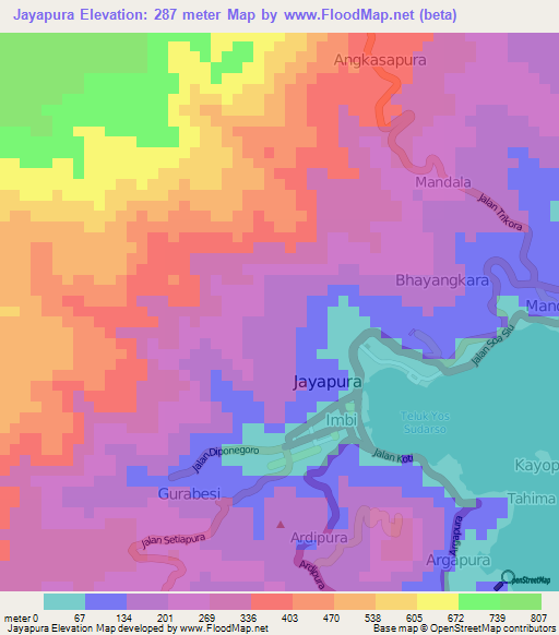 Jayapura,Indonesia Elevation Map