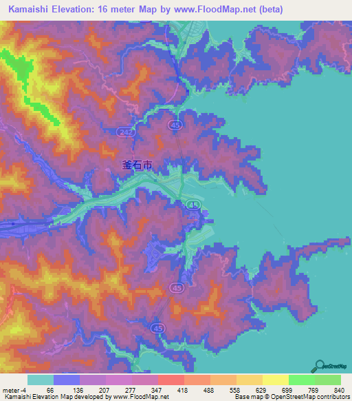 Kamaishi,Japan Elevation Map