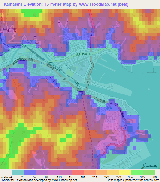 Kamaishi,Japan Elevation Map