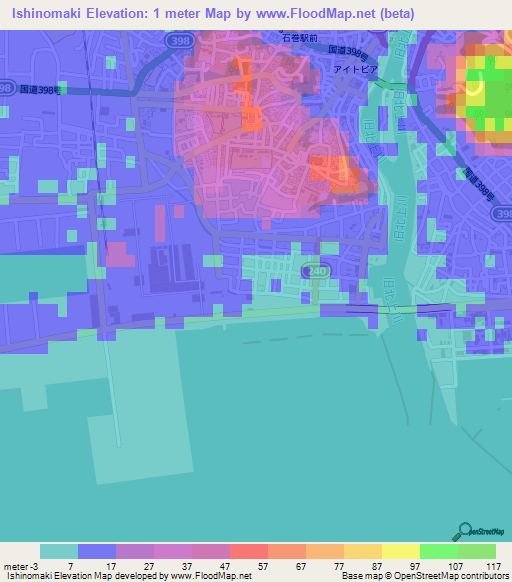 Ishinomaki,Japan Elevation Map