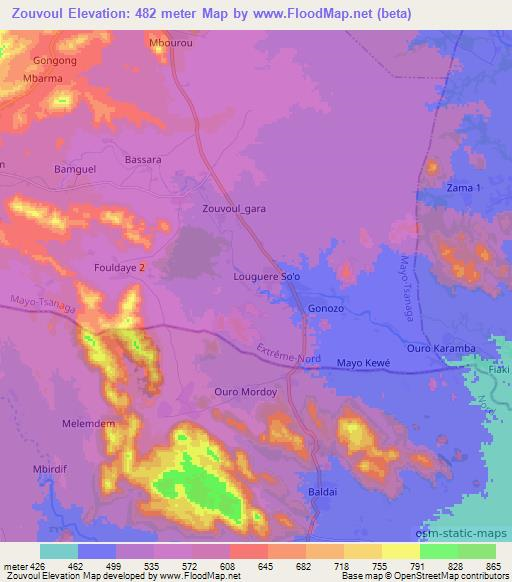 Zouvoul,Cameroon Elevation Map