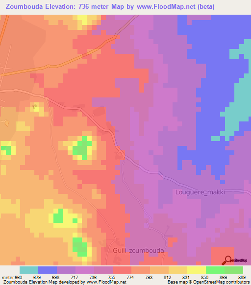 Zoumbouda,Cameroon Elevation Map