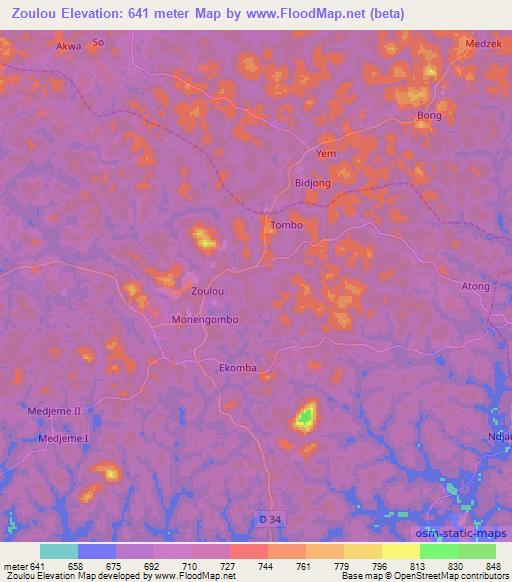 Zoulou,Cameroon Elevation Map