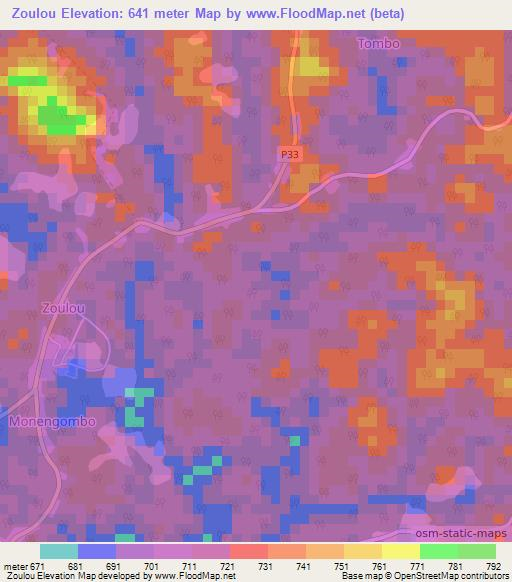 Zoulou,Cameroon Elevation Map