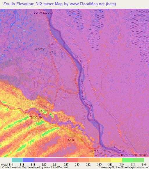 Zoulla,Cameroon Elevation Map