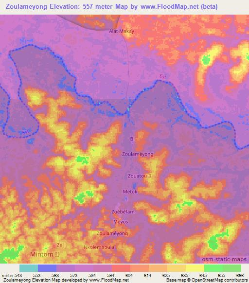 Zoulameyong,Cameroon Elevation Map