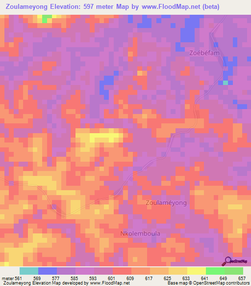 Zoulameyong,Cameroon Elevation Map