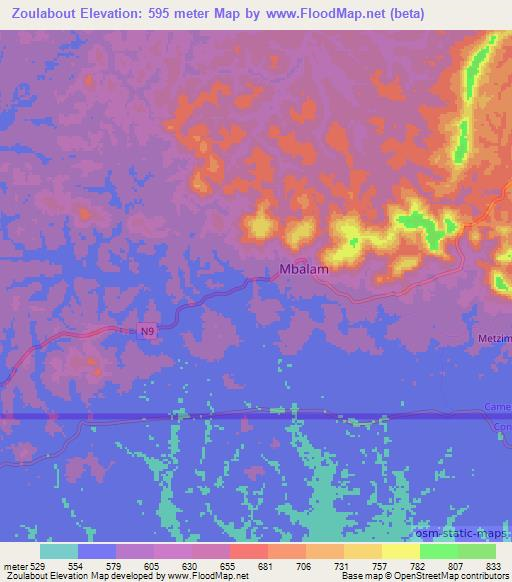 Zoulabout,Cameroon Elevation Map