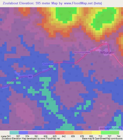 Zoulabout,Cameroon Elevation Map