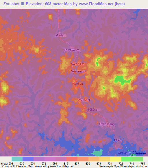 Zoulabot III,Cameroon Elevation Map