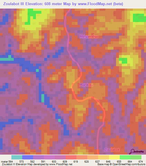 Zoulabot III,Cameroon Elevation Map