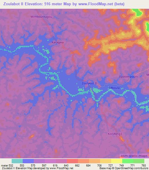 Zoulabot II,Cameroon Elevation Map