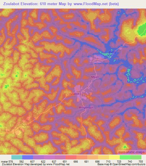 Zoulabot,Cameroon Elevation Map