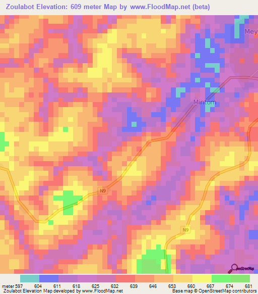 Zoulabot,Cameroon Elevation Map