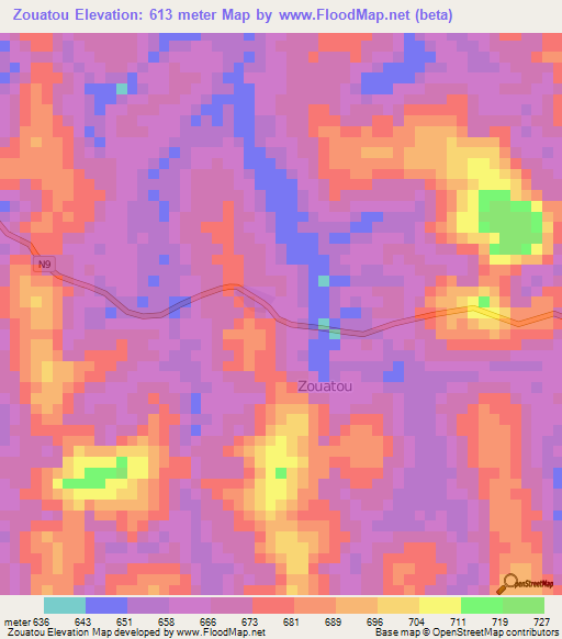 Zouatou,Cameroon Elevation Map