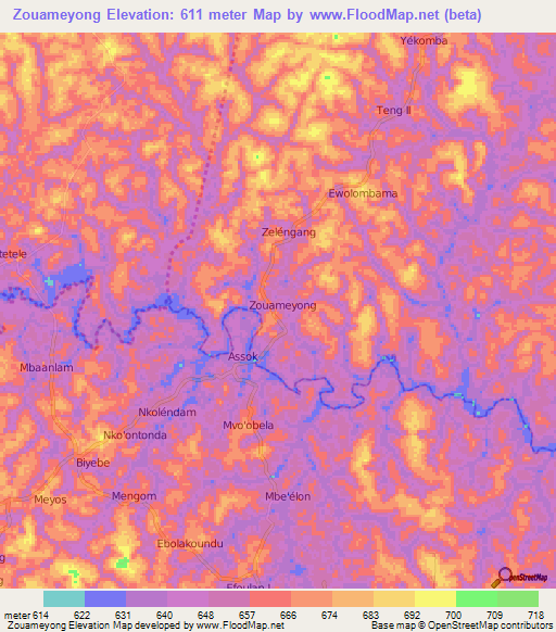 Zouameyong,Cameroon Elevation Map