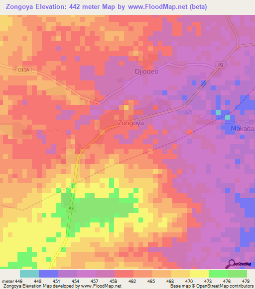 Zongoya,Cameroon Elevation Map