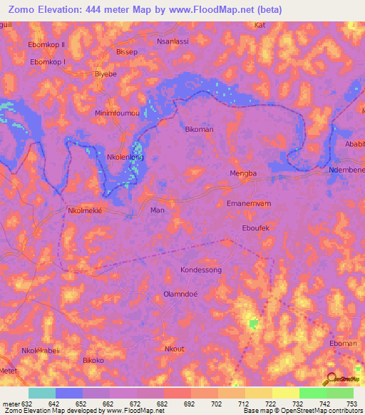 Zomo,Cameroon Elevation Map