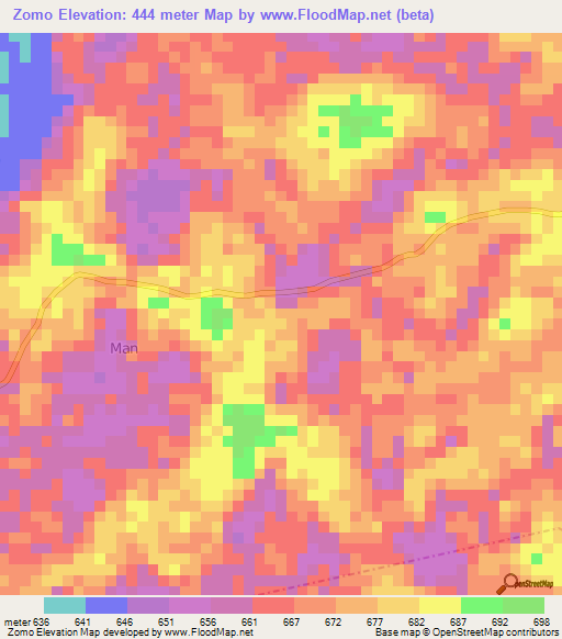 Zomo,Cameroon Elevation Map