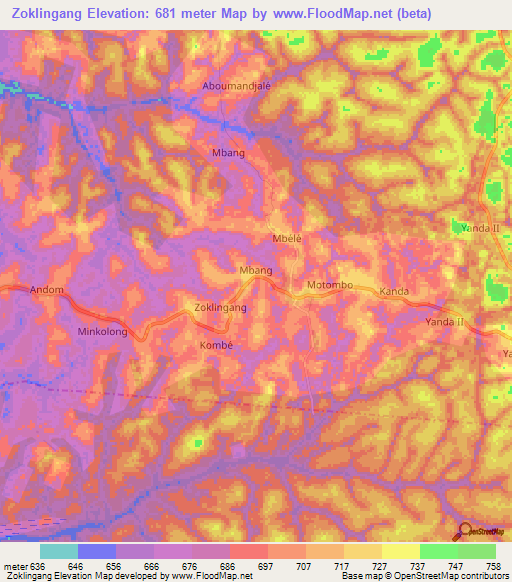 Zoklingang,Cameroon Elevation Map