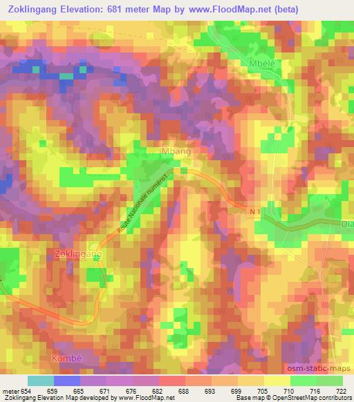 Zoklingang,Cameroon Elevation Map