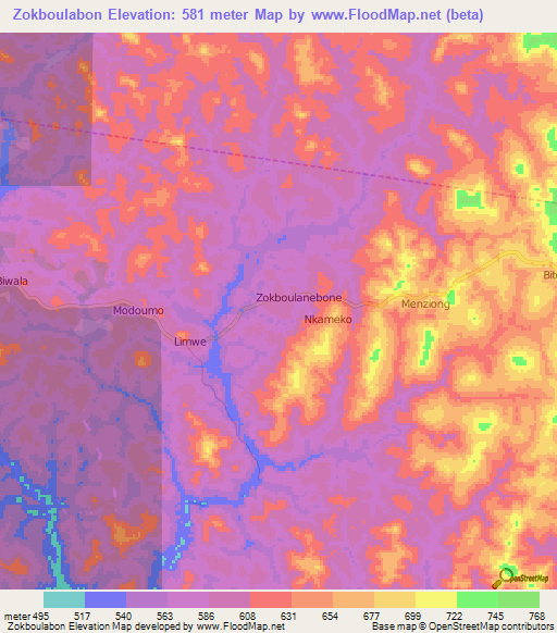 Zokboulabon,Cameroon Elevation Map