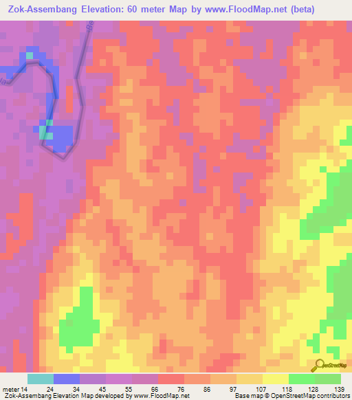 Zok-Assembang,Cameroon Elevation Map