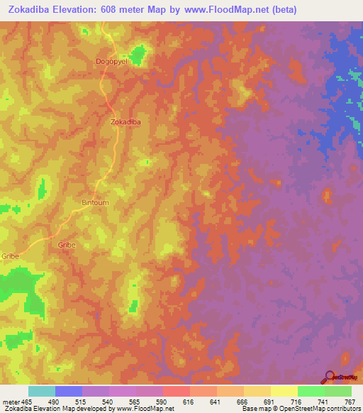 Zokadiba,Cameroon Elevation Map