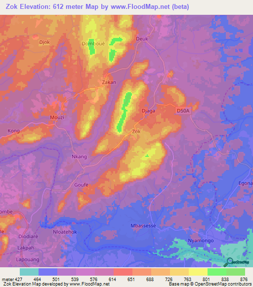 Zok,Cameroon Elevation Map