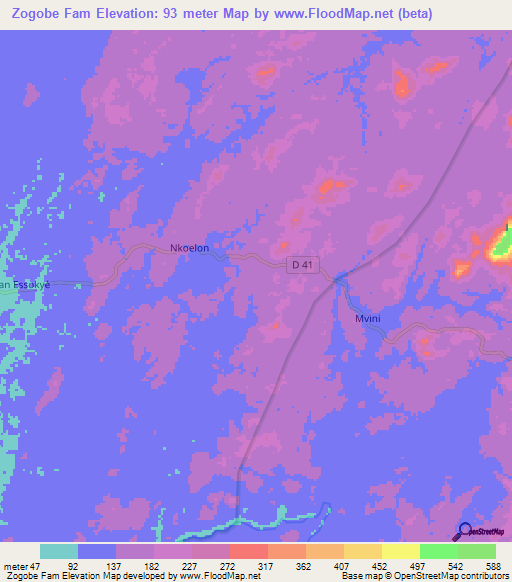 Zogobe Fam,Cameroon Elevation Map