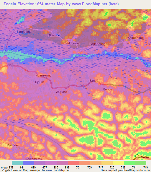 Zogela,Cameroon Elevation Map