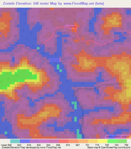 Zoetele,Cameroon Elevation Map