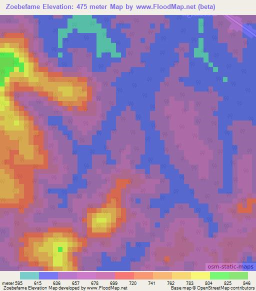 Zoebefame,Cameroon Elevation Map