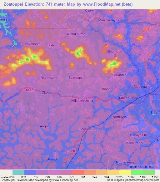 Zoatoupsi,Cameroon Elevation Map