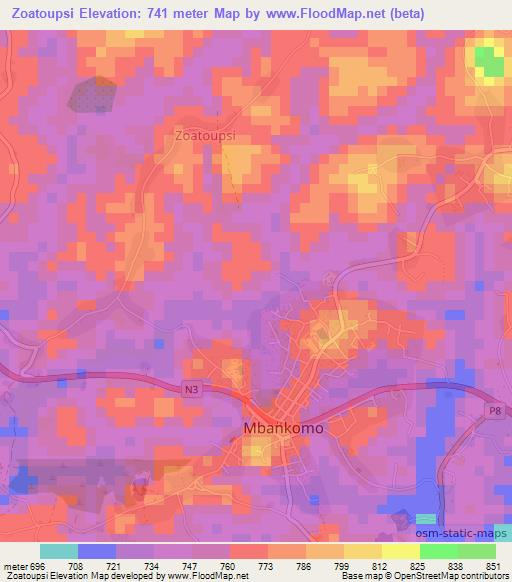 Zoatoupsi,Cameroon Elevation Map