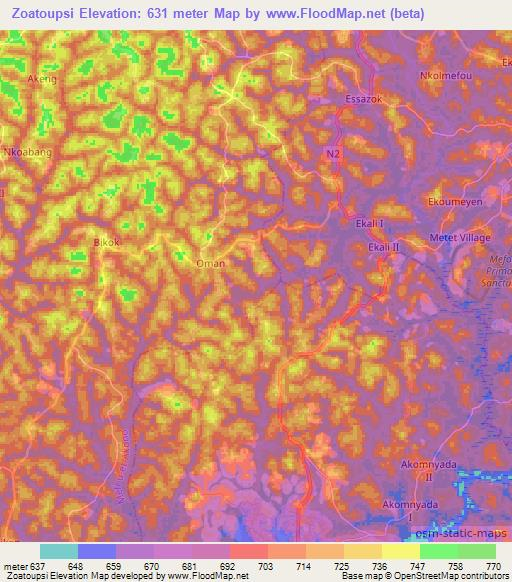 Zoatoupsi,Cameroon Elevation Map