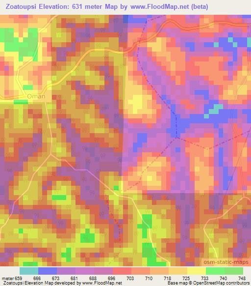 Zoatoupsi,Cameroon Elevation Map