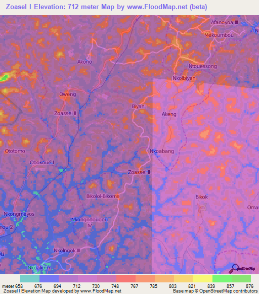 Zoasel I,Cameroon Elevation Map