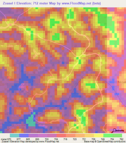 Zoasel I,Cameroon Elevation Map