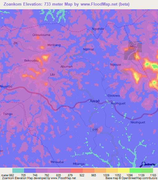 Zoankom,Cameroon Elevation Map