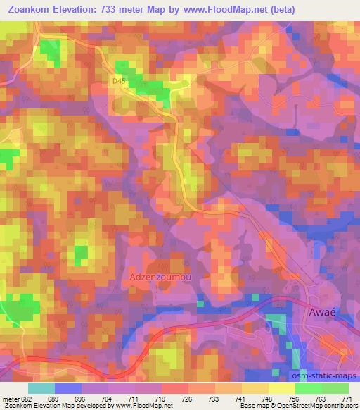 Zoankom,Cameroon Elevation Map