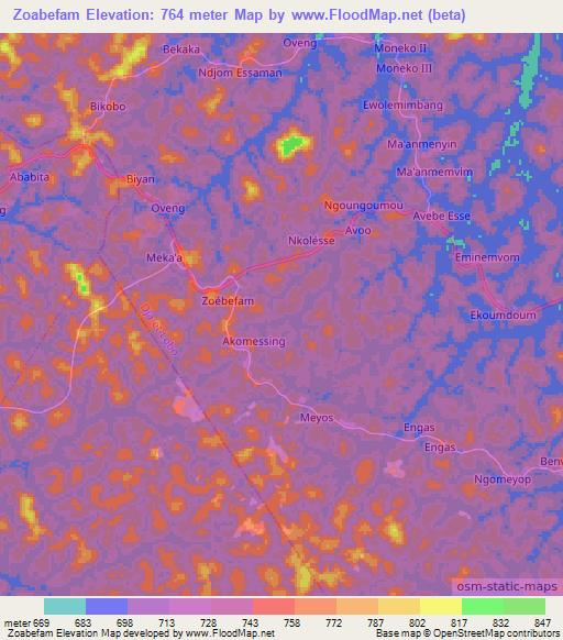 Zoabefam,Cameroon Elevation Map