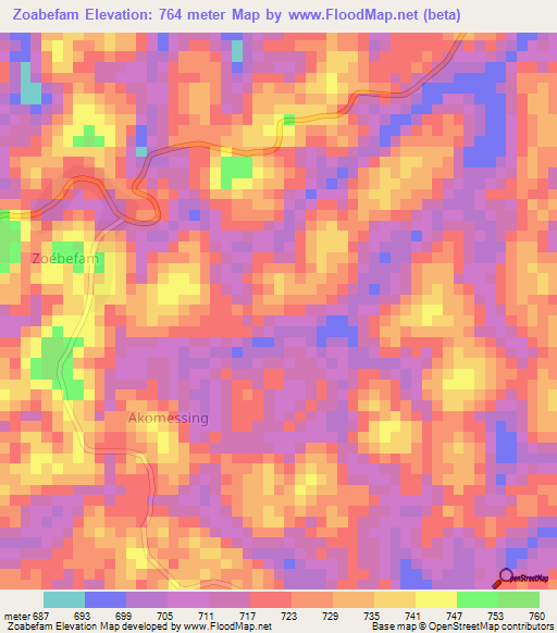 Zoabefam,Cameroon Elevation Map