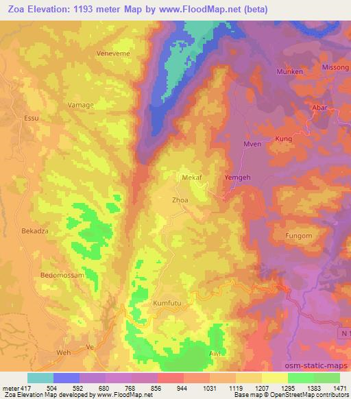 Zoa,Cameroon Elevation Map