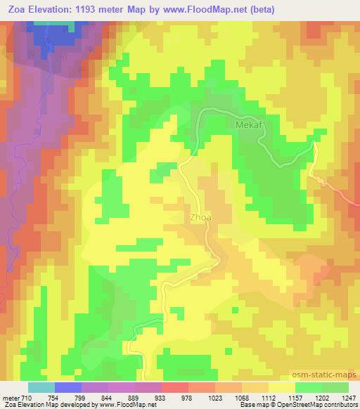 Zoa,Cameroon Elevation Map